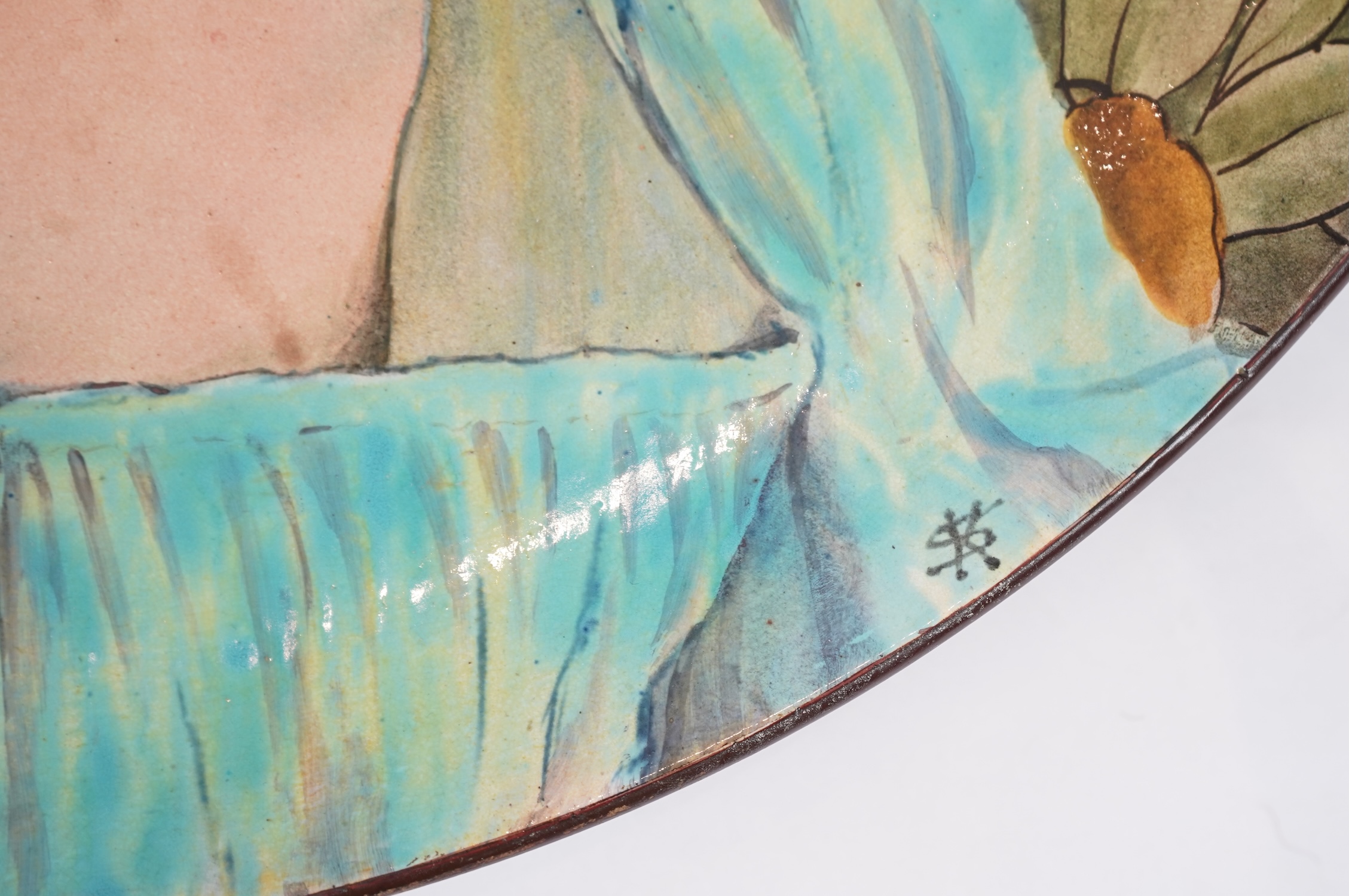 A large Doulton faience portrait charger, c.1882, by Katherine Sturgeon